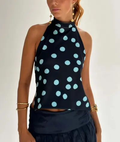 Women Summer Sleeveless Halter Neck Top Polyester Tidal Wind