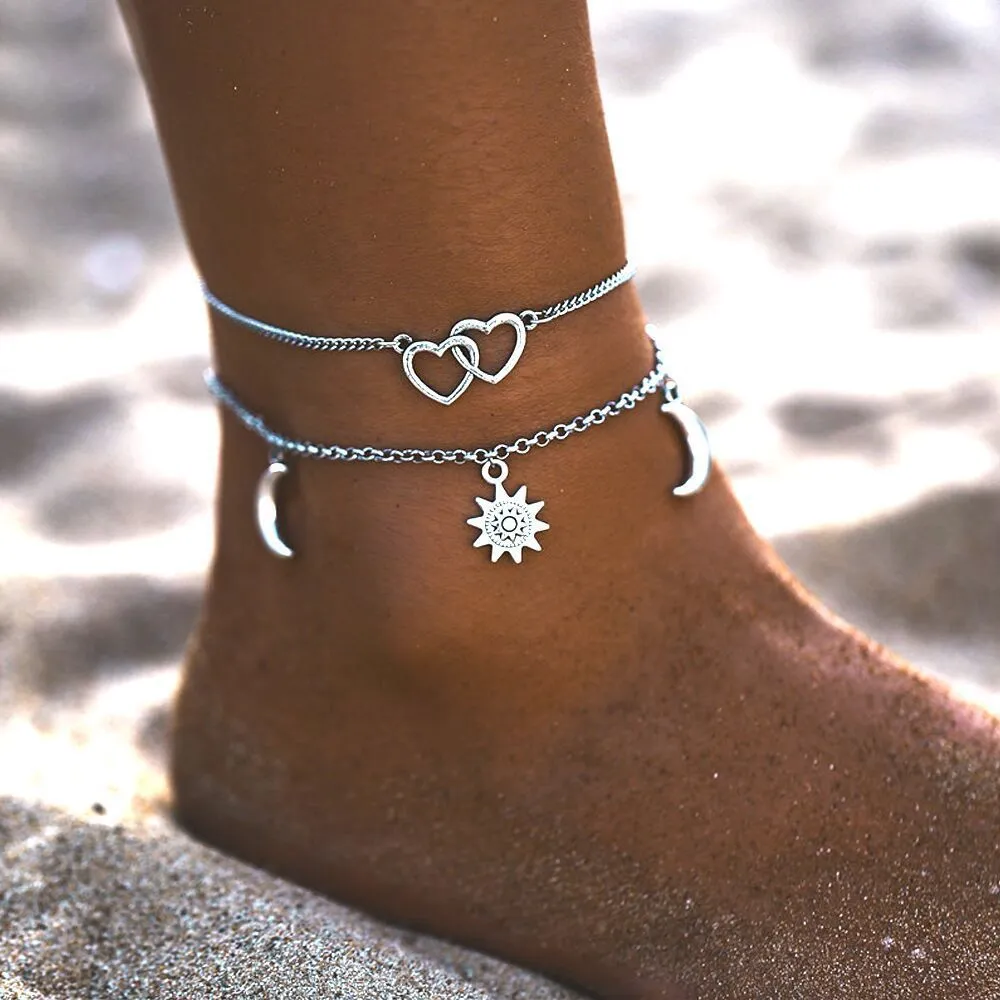 Fashion Star Moon Heart-Shaped Simple Alloy Anklet