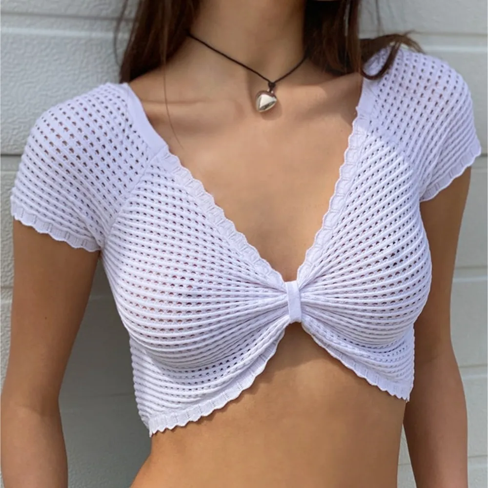 Women Sexy Solid Color Cutout Cropped Top Strapless Street Hipster