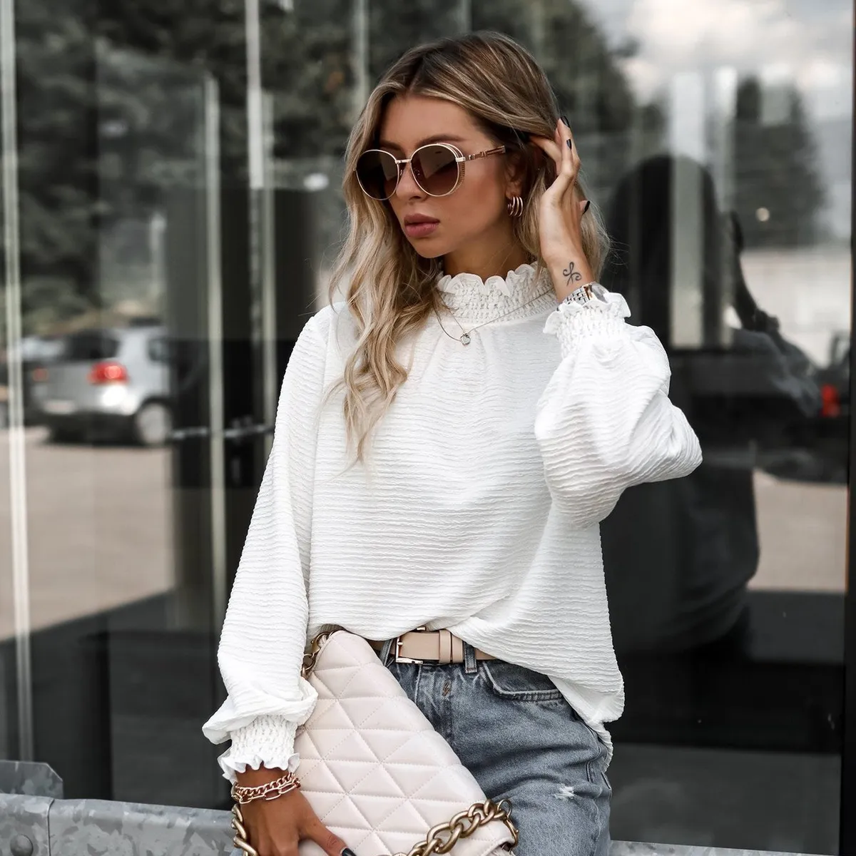 Women Casual Elegant Solid Color Long-Sleeve Loose Blouse