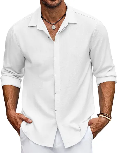 Men Solid Color Cardigan Long Sleeve Lapel Shirt