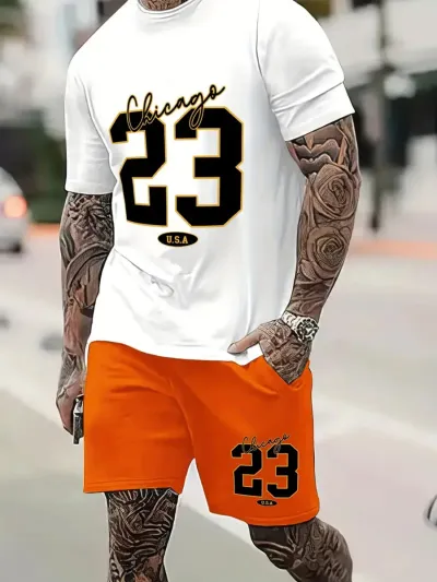 Summer Casual Short Sleeve Basic T-Shirt Shorts Set for Men