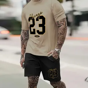 Summer Casual Short Sleeve Basic T-Shirt Shorts Set for Men