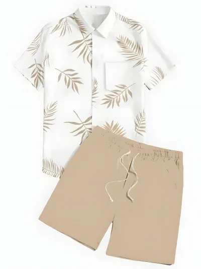 Men Casual Hawaiian Short Sleeve Shirt Shorts Set
