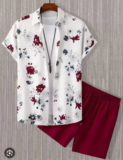 Men Casual Hawaiian Short Sleeve Shirt Shorts Set