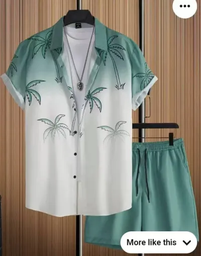 Men Casual Hawaiian Short Sleeve Shirt Shorts Set