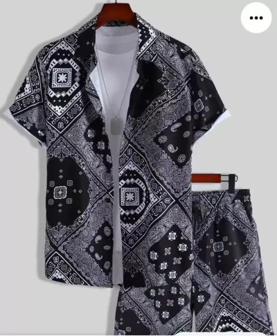 Men Casual Hawaiian Short Sleeve Shirt Shorts Set