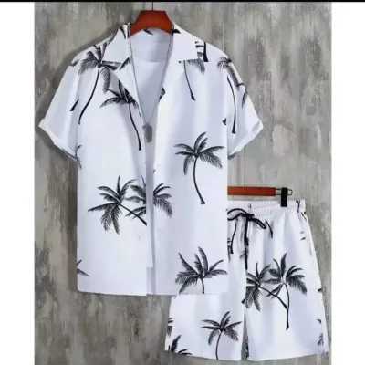 Men Casual Hawaiian Short Sleeve Shirt Shorts Set