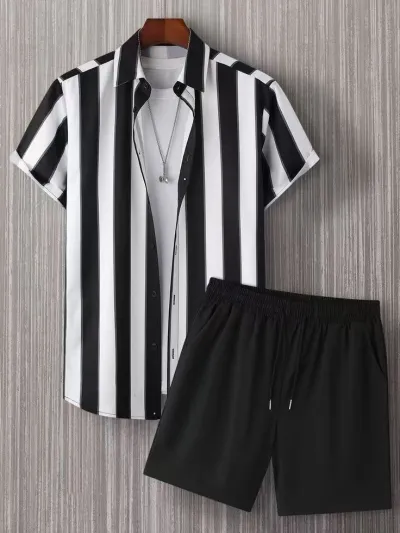 Men Casual Hawaiian Short Sleeve Shirt Shorts Set