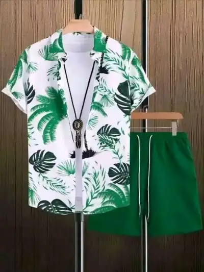 Men Casual Hawaiian Short Sleeve Shirt Shorts Set