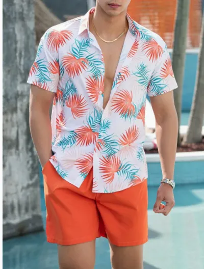 Men Casual Hawaiian Short Sleeve Shirt Shorts Set