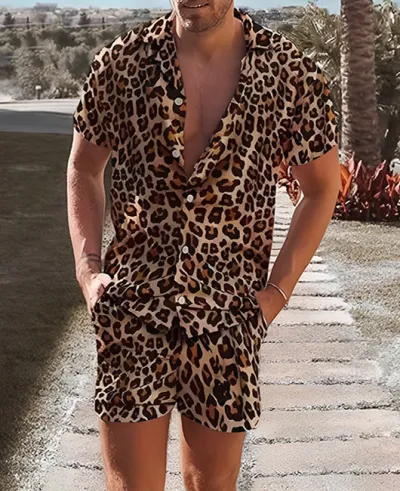 Men Casual Hawaiian Short Sleeve Shirt Shorts Set