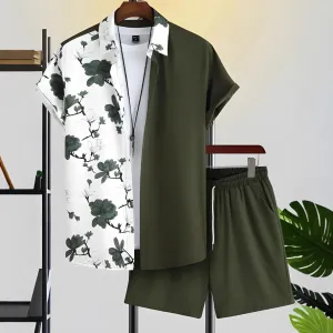 Men Casual Hawaiian Short Sleeve Shirt Shorts Set
