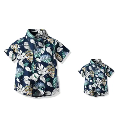 Summer Short-Sleeved Lapel Hawaiian Flower Shirt for Kids Boys Cotton Casual