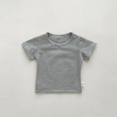 Kids Baby Fashion Casual Stripe Cotton Crewneck Short-Sleeve T-Shirt