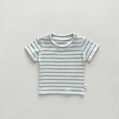 Kids Baby Fashion Casual Stripe Cotton Crewneck Short-Sleeve T-Shirt
