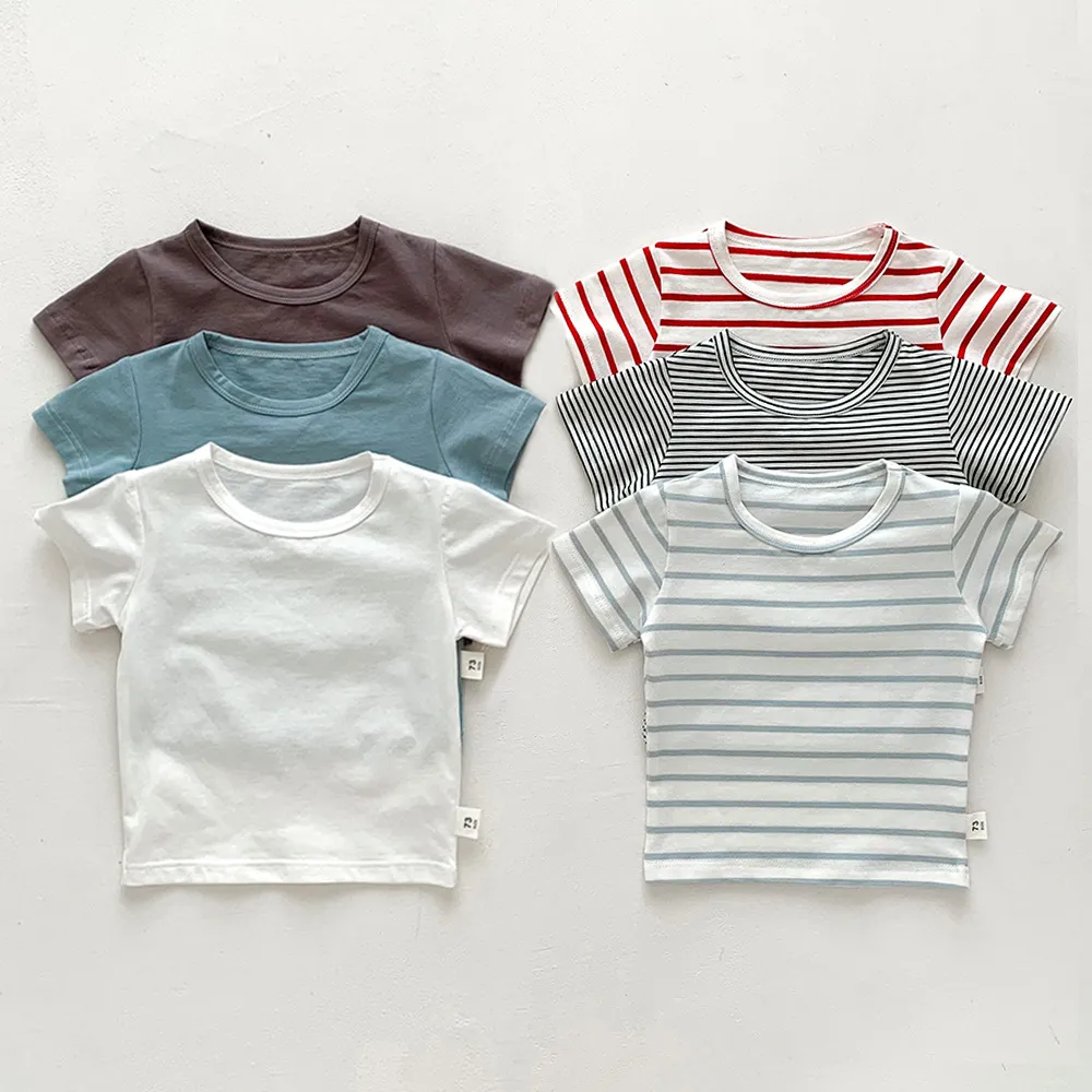 Kids Baby Fashion Casual Stripe Cotton Crewneck Short-Sleeve T-Shirt