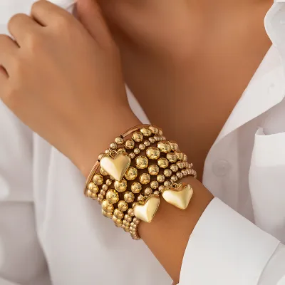 Personalized Simple Beaded Heart-Shaped Bracelet for Women