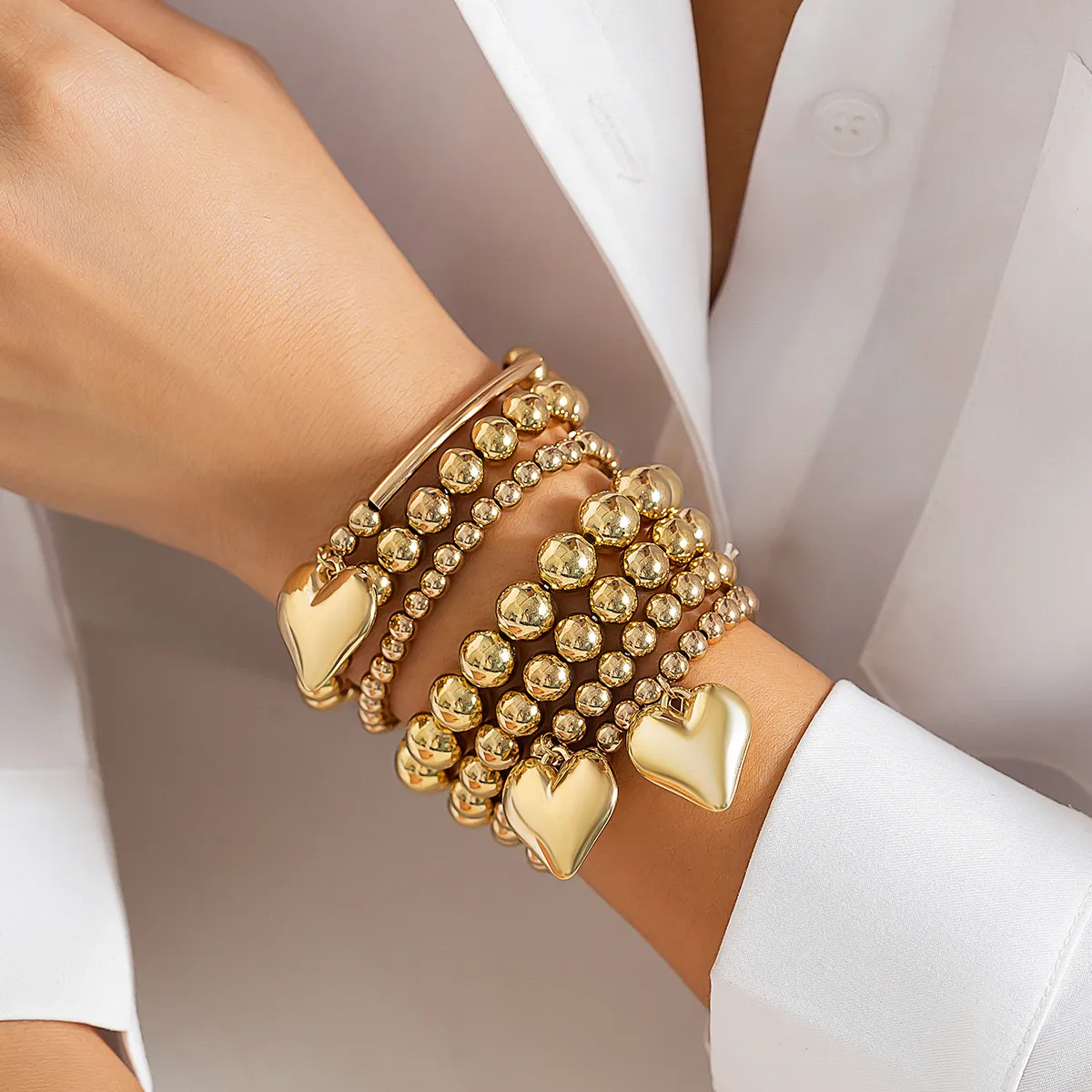 Personalized Simple Beaded Heart-Shaped Bracelet for Women