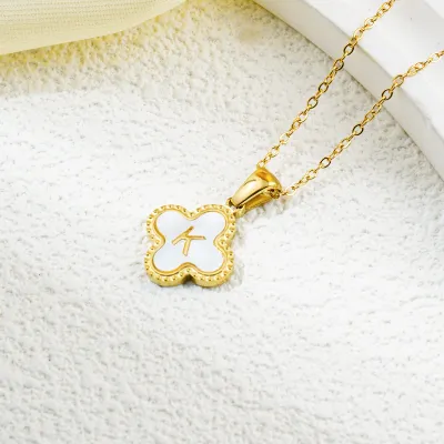 Fashion Clover 26 Letter Black White Fritillaria Titanium Steel Necklace