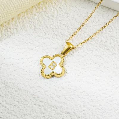 Fashion Clover 26 Letter Black White Fritillaria Titanium Steel Necklace
