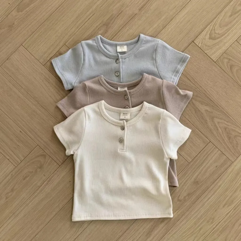 Kids Baby Fashion Solid Color Cotton Crewneck Short-Sleeve T-Shirt for Boys