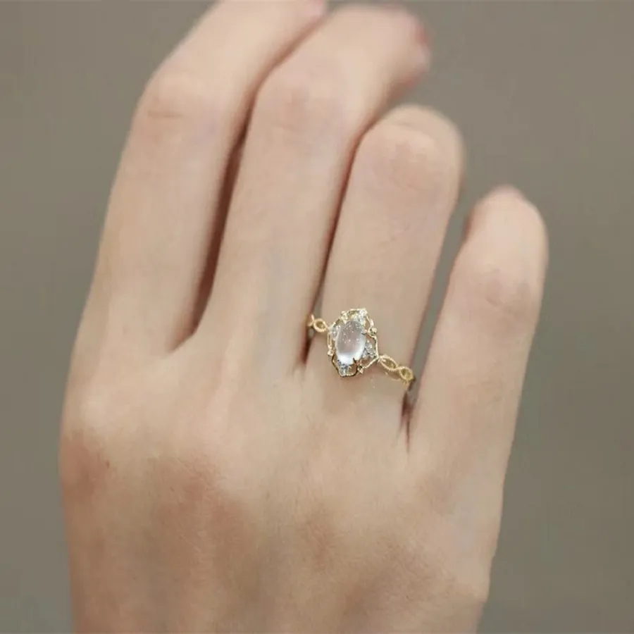Women Fashion Elegant Cat'S Eye Gemstone Copper Ring