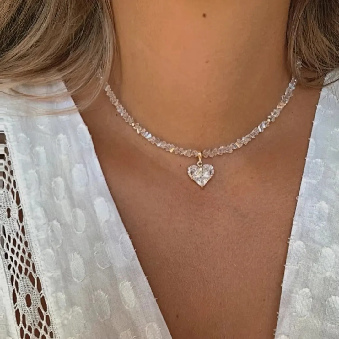 Women's Fashion Elegant Crystal Beaded Copper Zircon Love Necklace