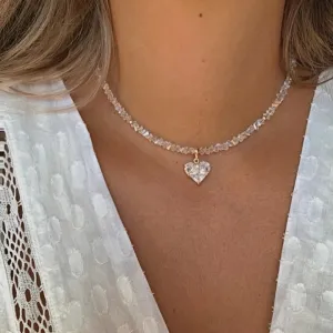 Women's Fashion Elegant Crystal Beaded Copper Zircon Love Necklace