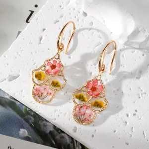 Women Fashion Dropping Glue Immortal Dried Flower Earrings Pastoral Resin Floral