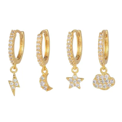 Women Fashion Zircon Star Moon Chain Tassel Earrings Set