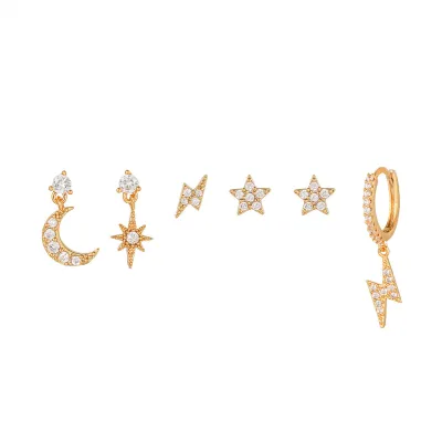 Women Fashion Zircon Star Moon Chain Tassel Earrings Set