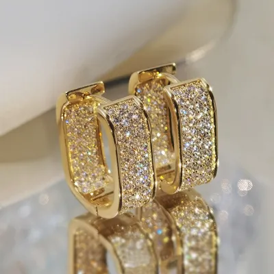Women Fashion Micro-Inlaid Zircon Earrings Geometry Light Luxury