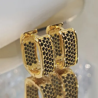 Women Fashion Micro-Inlaid Zircon Earrings Geometry Light Luxury