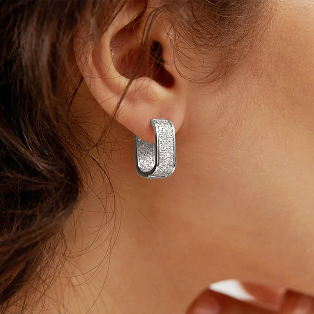 Women Fashion Micro-Inlaid Zircon Earrings Geometry Light Luxury
