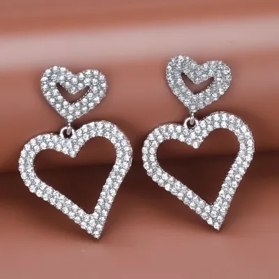 Personalized Exaggerated Heart-Shaped Rhinestone Earrings for Women Fashion OL