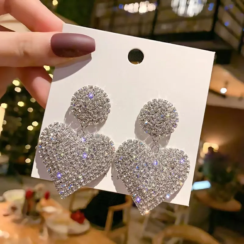 Personalized Rhinestone Heart-Shaped Drop Earrings Light Luxury Fashion
