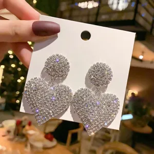 Personalized Rhinestone Heart-Shaped Drop Earrings Light Luxury Fashion