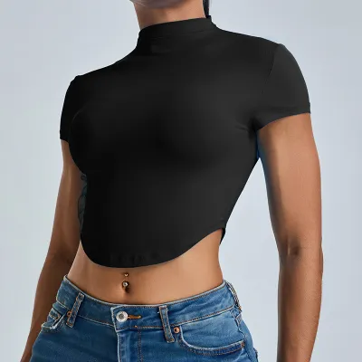 Slim-Fit Quick-Drying High-Neck Fitness Crop Top