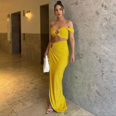 Women Sexy Crop Top Side-Slit Skirt Set