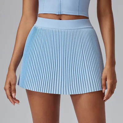 Women's Breathable Pleated Yoga Skirt Shorts - Solid Color Polyester Sportswear