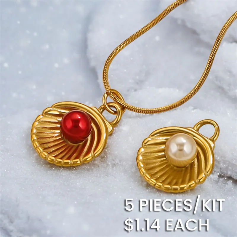 Women Fashion Stainless Steel Shell Pendant Pearl Necklace