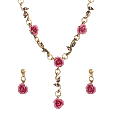 Vintage Rose Floral Jewelry Three-Piece Set