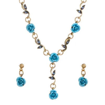Vintage Rose Floral Jewelry Three-Piece Set