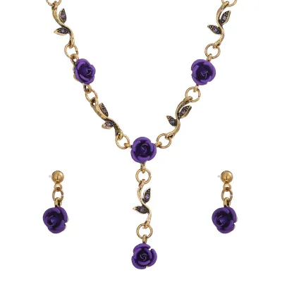 Vintage Rose Floral Jewelry Three-Piece Set