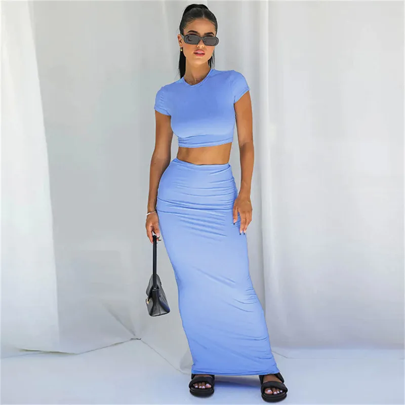 Women Fashion Solid Color Sleeveless Top And Midi Skirt Two-Piece Set