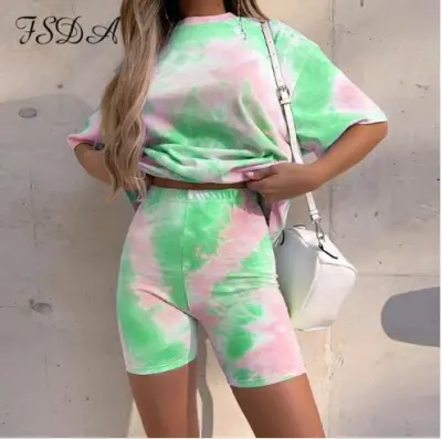 Women's Tie-Dye Multicolor Loose Casual Shorts Set