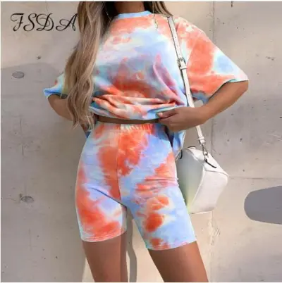 Women's Tie-Dye Multicolor Loose Casual Shorts Set