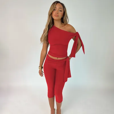 Women's Solid Color Sleeveless Top and Bermuda Shorts Two-Piece Set