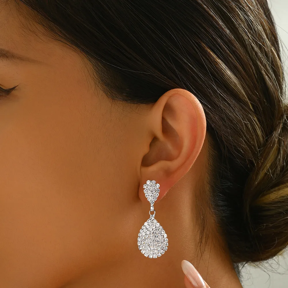 Women Fashion Long Tassel Rhinestone Pendant Earrings
